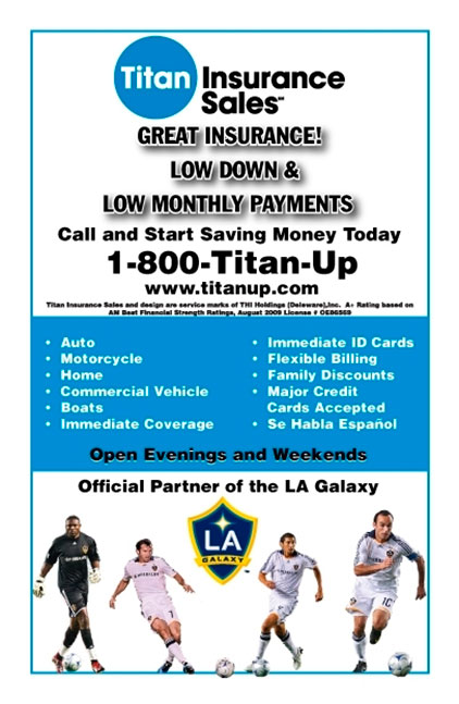 Titan Insurance sales flyer promoting sponsorship of the LA Galaxy professional soccer team
