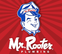 Mr. Rooter trademarked logo with a drawing of a plumber wearing a Mr. Rooter hat while winking and smiling