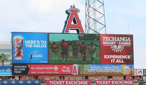 MLB Angel stadium Jumbotron and scoreboard ads for Pepsi and Pechanga Resort Casino