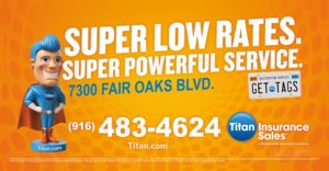 Titan Insurance Sales ad with superhero bobble head