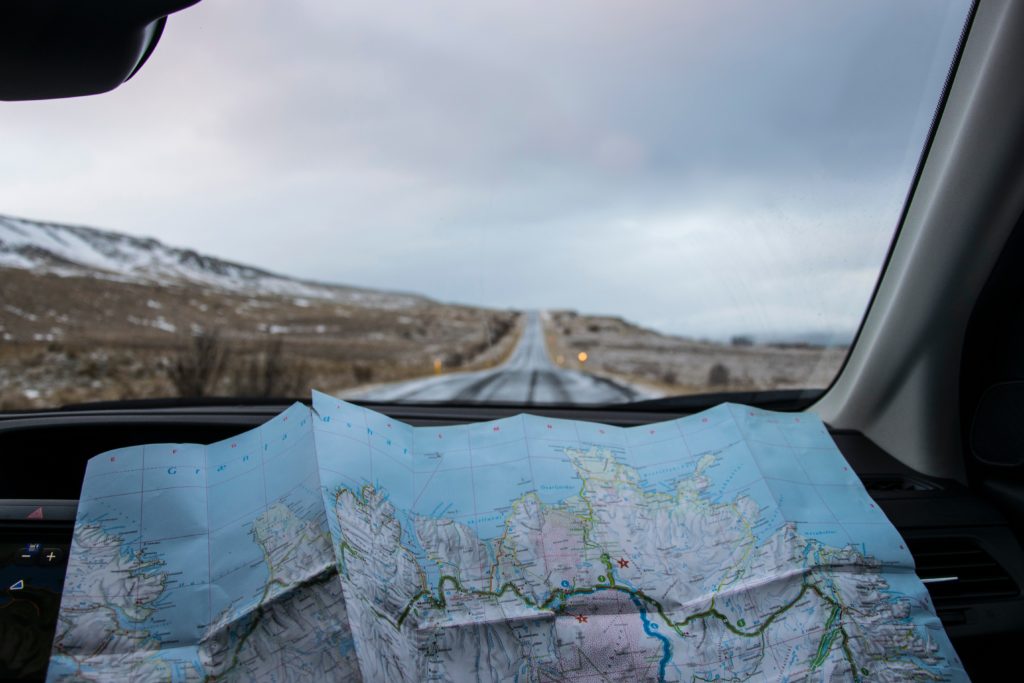 Map in the front of a car 