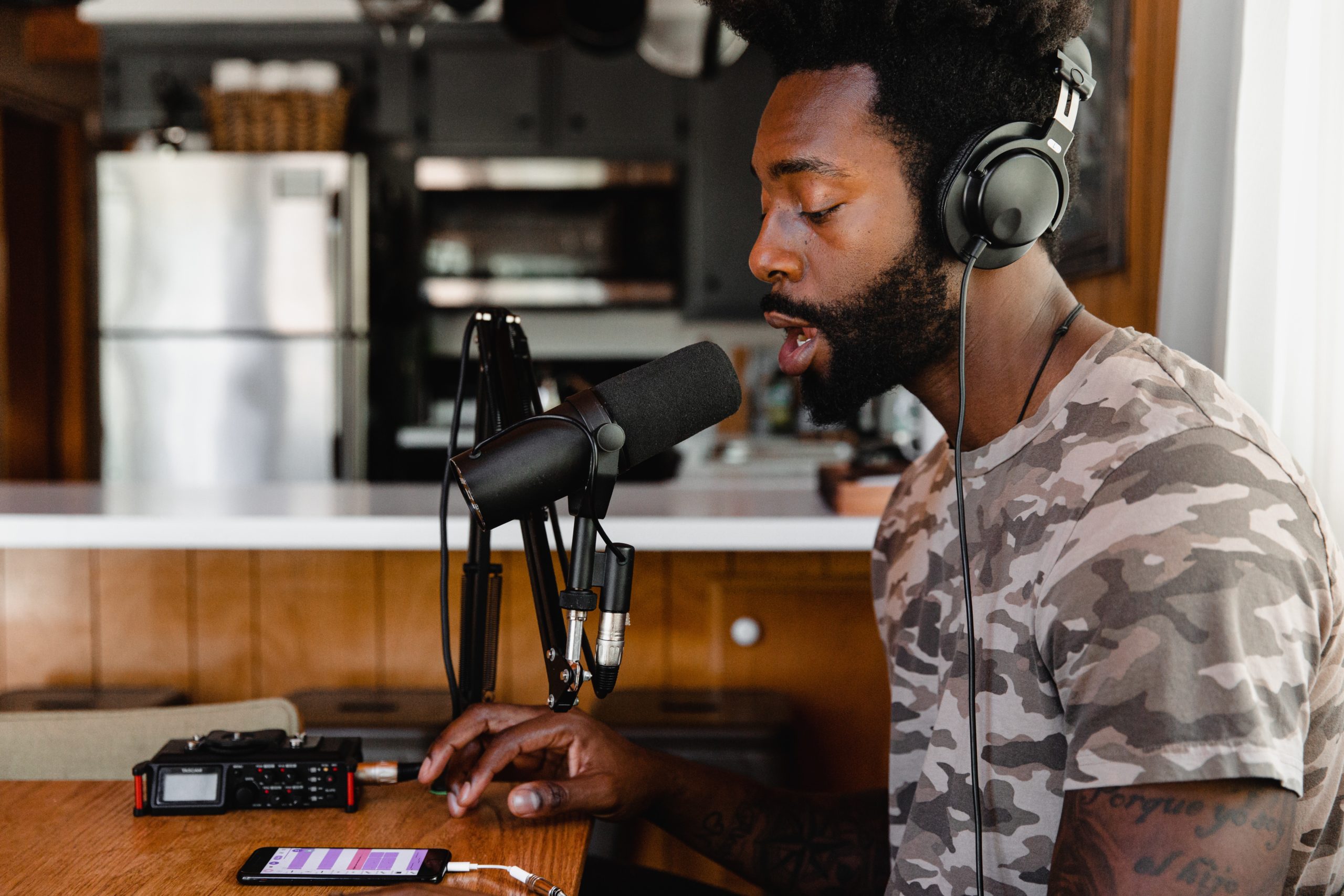 Man recording a podcast