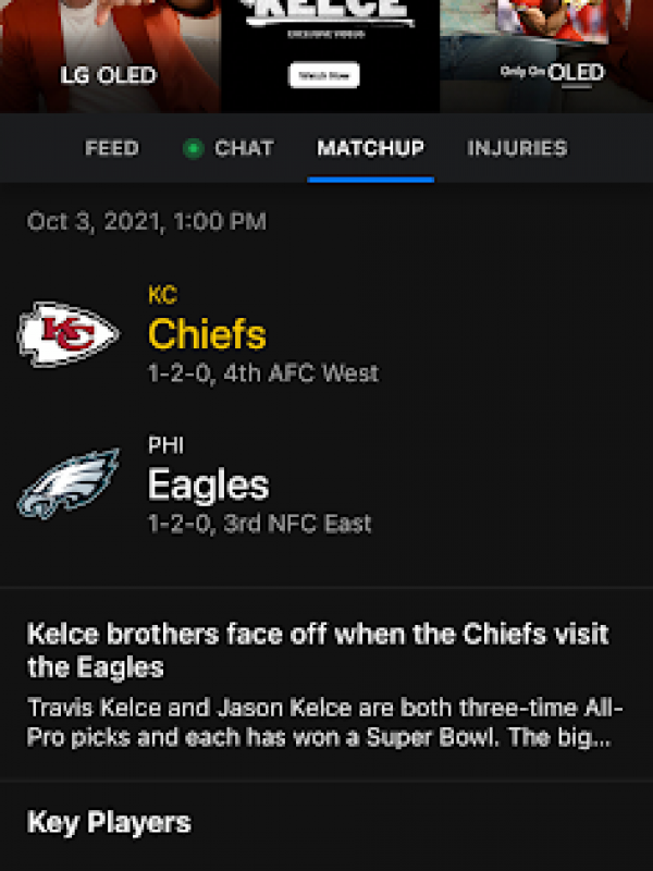 Cheifs vs eagles score